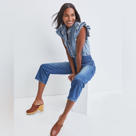 Veronica Beard Crosbie Wide-Leg Cropped Jeans | Lakeshore Wash | Size 31 - Picture 12 of 12